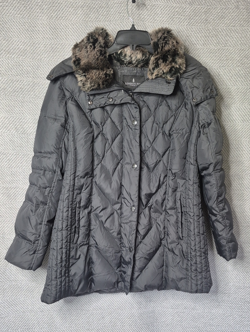 EUC London Fog Women Down Parka Winter Coat Hooded Removable Faux Fur Collar XXL